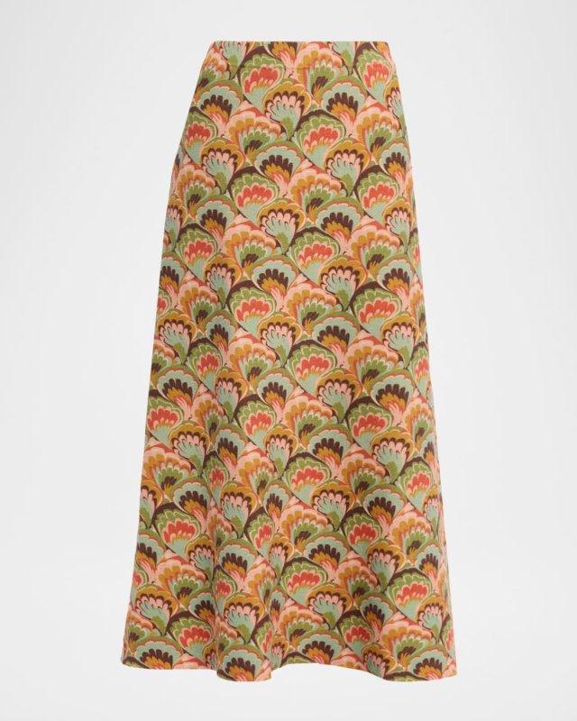 Demi Marbled Multi-Print Cotton Knit Midi Skirt